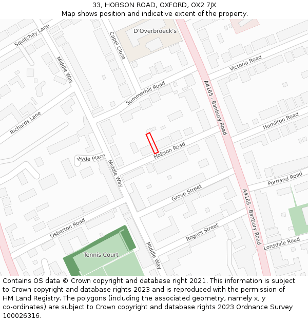 33, HOBSON ROAD, OXFORD, OX2 7JX: Location map and indicative extent of plot