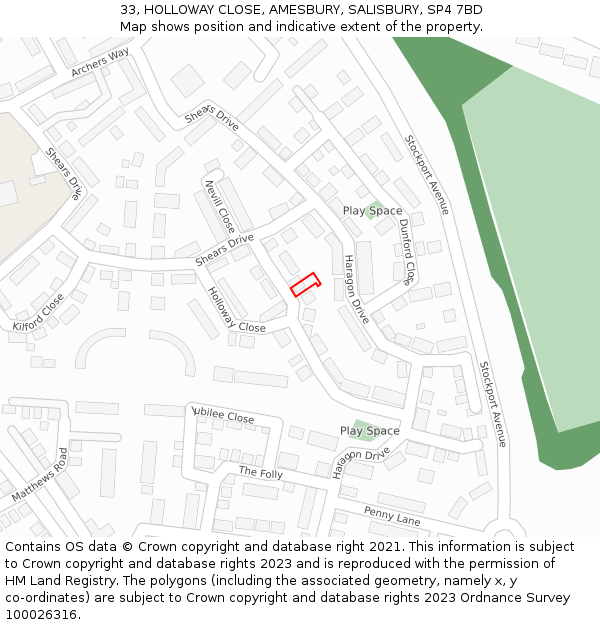 33, HOLLOWAY CLOSE, AMESBURY, SALISBURY, SP4 7BD: Location map and indicative extent of plot