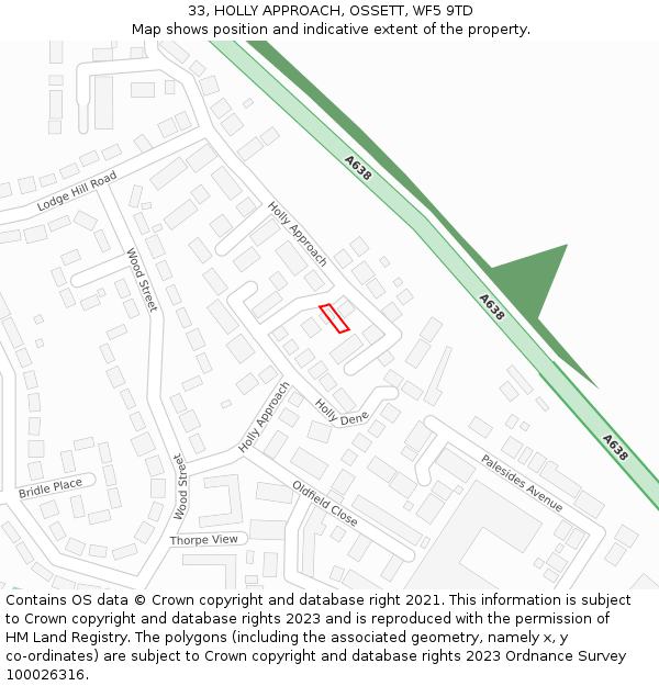 33, HOLLY APPROACH, OSSETT, WF5 9TD: Location map and indicative extent of plot