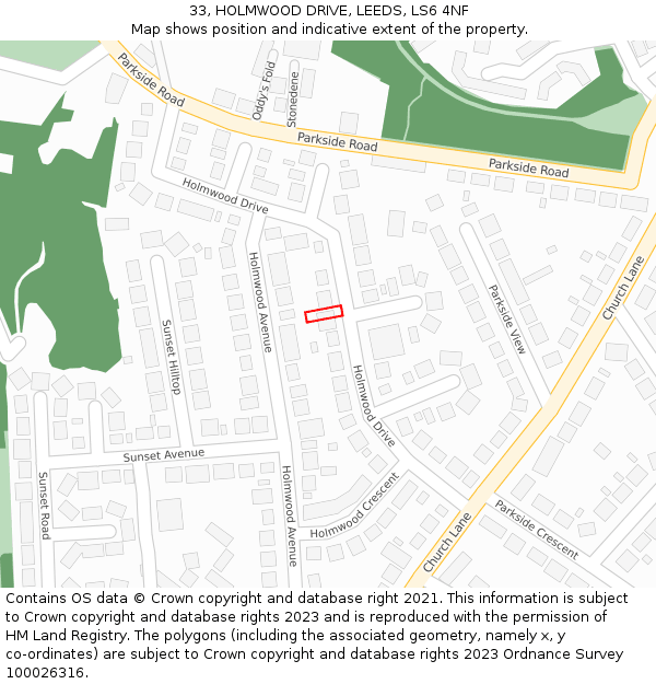 33, HOLMWOOD DRIVE, LEEDS, LS6 4NF: Location map and indicative extent of plot