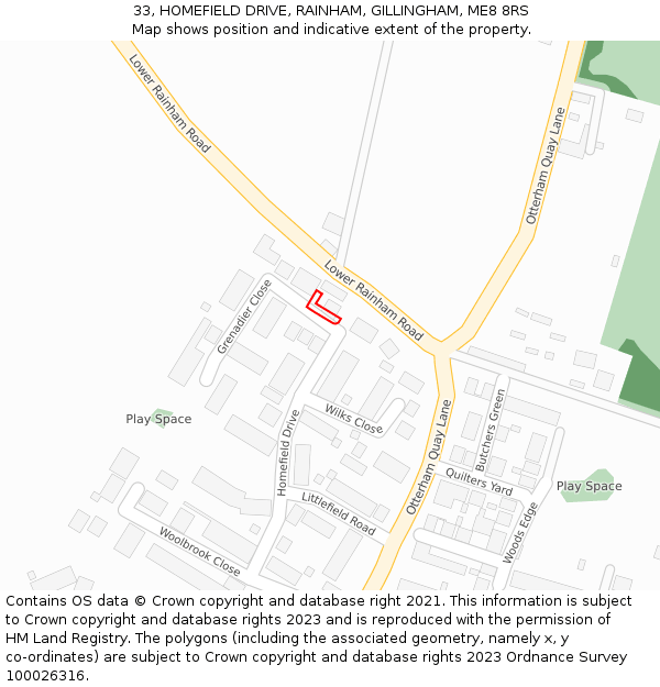 33, HOMEFIELD DRIVE, RAINHAM, GILLINGHAM, ME8 8RS: Location map and indicative extent of plot