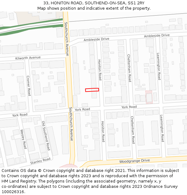 33, HONITON ROAD, SOUTHEND-ON-SEA, SS1 2RY: Location map and indicative extent of plot