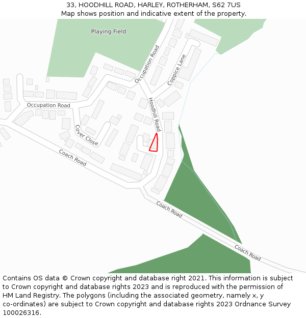 33, HOODHILL ROAD, HARLEY, ROTHERHAM, S62 7US: Location map and indicative extent of plot