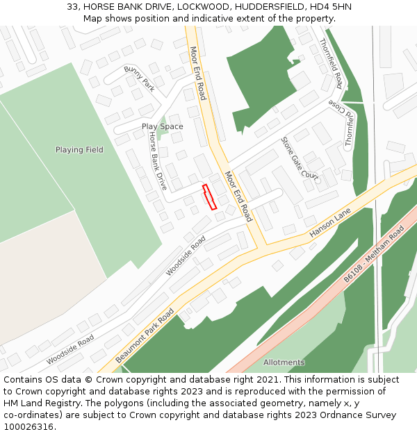 33, HORSE BANK DRIVE, LOCKWOOD, HUDDERSFIELD, HD4 5HN: Location map and indicative extent of plot