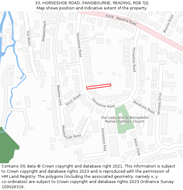 33, HORSESHOE ROAD, PANGBOURNE, READING, RG8 7JQ: Location map and indicative extent of plot