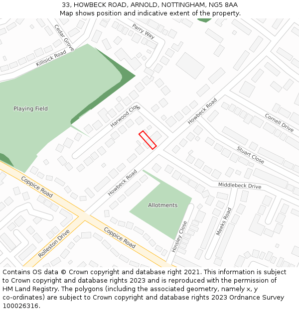 33, HOWBECK ROAD, ARNOLD, NOTTINGHAM, NG5 8AA: Location map and indicative extent of plot