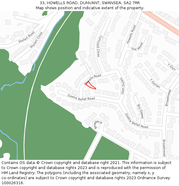 33, HOWELLS ROAD, DUNVANT, SWANSEA, SA2 7RR: Location map and indicative extent of plot
