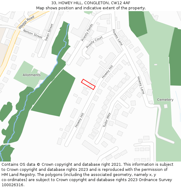 33, HOWEY HILL, CONGLETON, CW12 4AF: Location map and indicative extent of plot