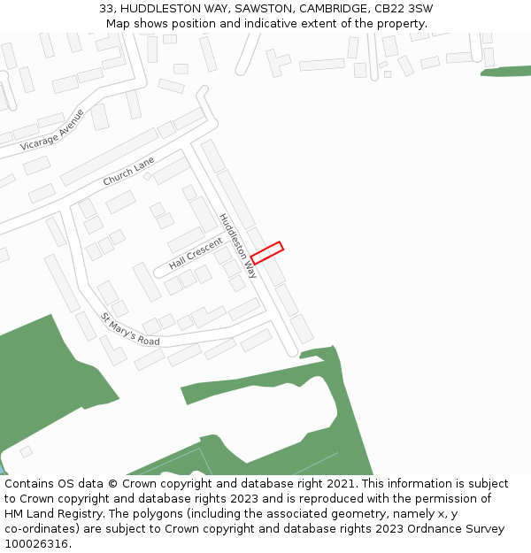 33, HUDDLESTON WAY, SAWSTON, CAMBRIDGE, CB22 3SW: Location map and indicative extent of plot