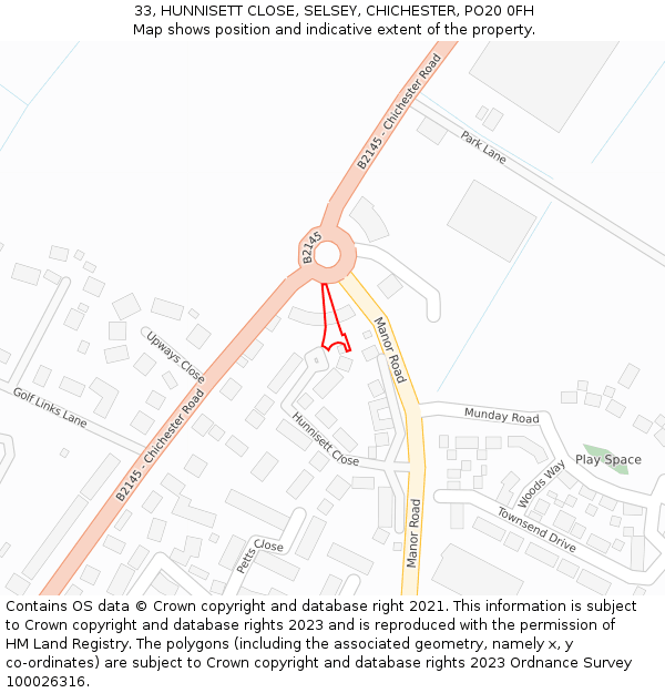 33, HUNNISETT CLOSE, SELSEY, CHICHESTER, PO20 0FH: Location map and indicative extent of plot