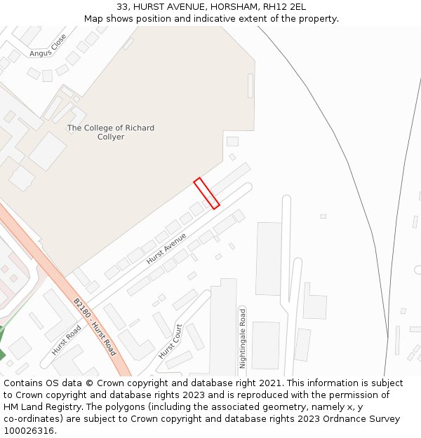 33, HURST AVENUE, HORSHAM, RH12 2EL: Location map and indicative extent of plot