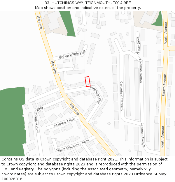 33, HUTCHINGS WAY, TEIGNMOUTH, TQ14 9BE: Location map and indicative extent of plot