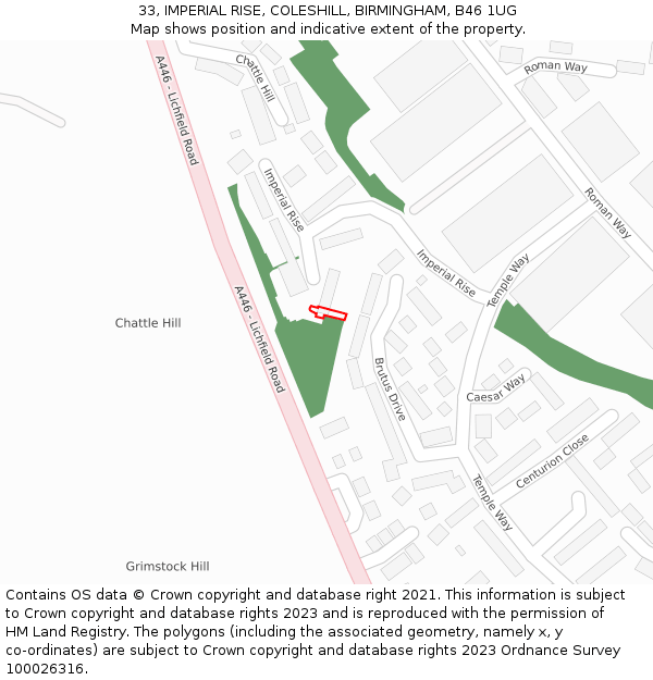 33, IMPERIAL RISE, COLESHILL, BIRMINGHAM, B46 1UG: Location map and indicative extent of plot