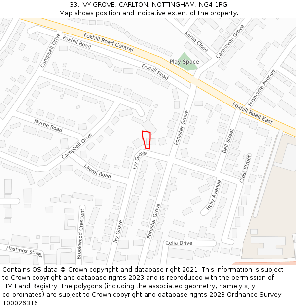 33, IVY GROVE, CARLTON, NOTTINGHAM, NG4 1RG: Location map and indicative extent of plot