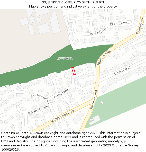 33, JENKINS CLOSE, PLYMOUTH, PL9 9TT: Location map and indicative extent of plot