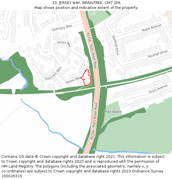 33, JERSEY WAY, BRAINTREE, CM7 2FA: Location map and indicative extent of plot