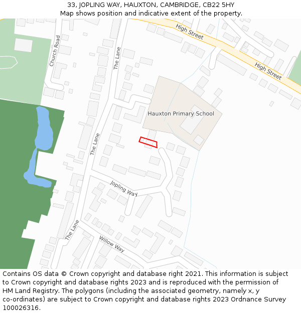 33, JOPLING WAY, HAUXTON, CAMBRIDGE, CB22 5HY: Location map and indicative extent of plot