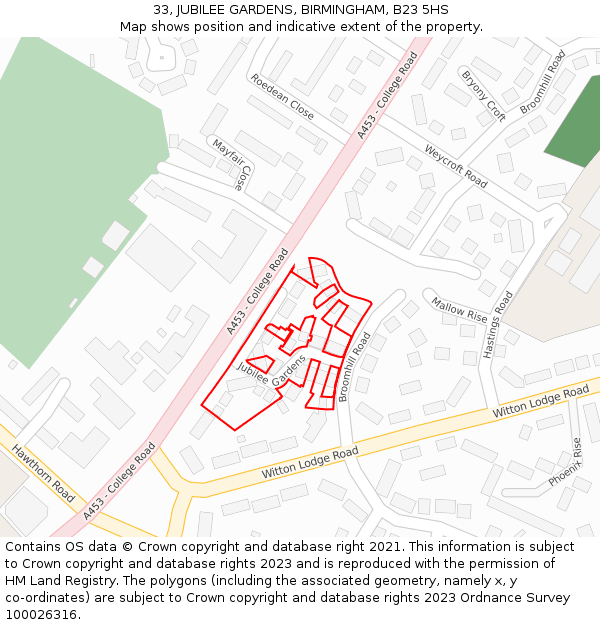 33, JUBILEE GARDENS, BIRMINGHAM, B23 5HS: Location map and indicative extent of plot