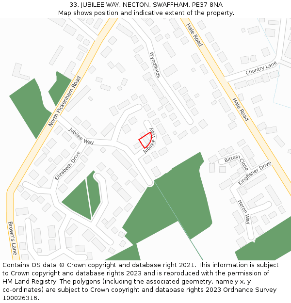 33, JUBILEE WAY, NECTON, SWAFFHAM, PE37 8NA: Location map and indicative extent of plot