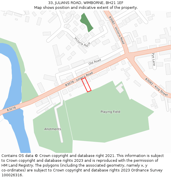 33, JULIANS ROAD, WIMBORNE, BH21 1EF: Location map and indicative extent of plot