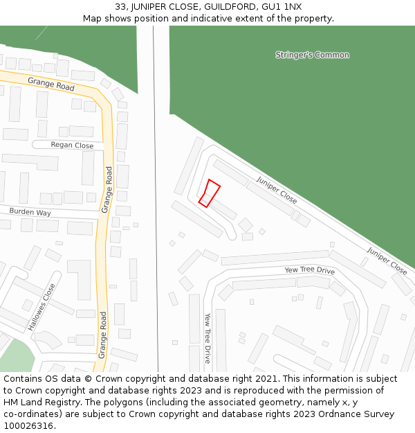 33, JUNIPER CLOSE, GUILDFORD, GU1 1NX: Location map and indicative extent of plot