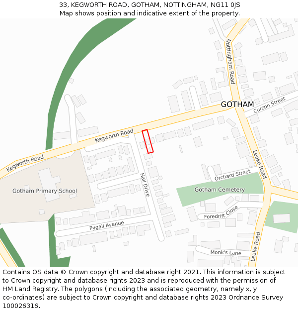 33, KEGWORTH ROAD, GOTHAM, NOTTINGHAM, NG11 0JS: Location map and indicative extent of plot