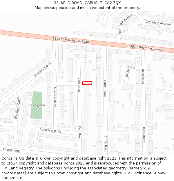 33, KELD ROAD, CARLISLE, CA2 7QX: Location map and indicative extent of plot