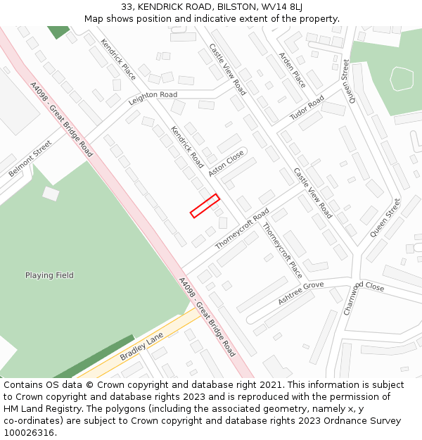 33, KENDRICK ROAD, BILSTON, WV14 8LJ: Location map and indicative extent of plot