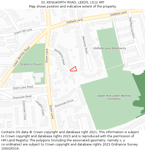 33, KENILWORTH ROAD, LEEDS, LS12 4RT: Location map and indicative extent of plot