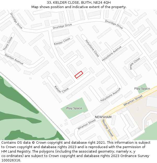 33, KIELDER CLOSE, BLYTH, NE24 4QH: Location map and indicative extent of plot
