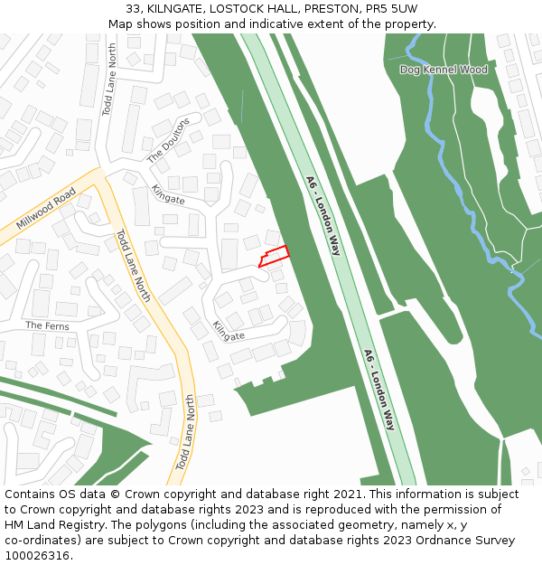 33, KILNGATE, LOSTOCK HALL, PRESTON, PR5 5UW: Location map and indicative extent of plot