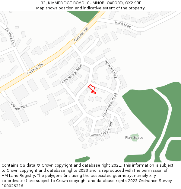 33, KIMMERIDGE ROAD, CUMNOR, OXFORD, OX2 9RF: Location map and indicative extent of plot