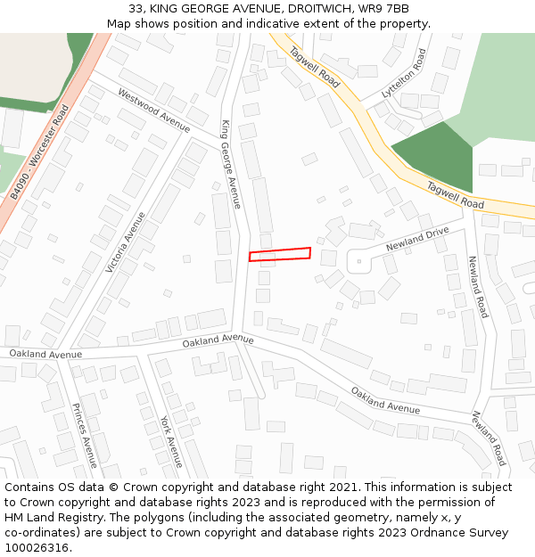 33, KING GEORGE AVENUE, DROITWICH, WR9 7BB: Location map and indicative extent of plot