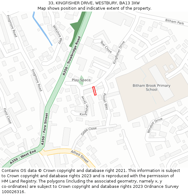 33, KINGFISHER DRIVE, WESTBURY, BA13 3XW: Location map and indicative extent of plot