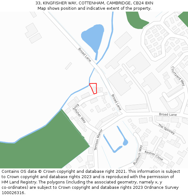 33, KINGFISHER WAY, COTTENHAM, CAMBRIDGE, CB24 8XN: Location map and indicative extent of plot