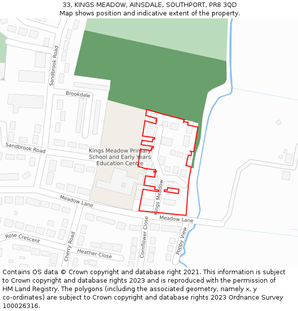 33, KINGS MEADOW, AINSDALE, SOUTHPORT, PR8 3QD: Location map and indicative extent of plot