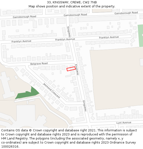 33, KINGSWAY, CREWE, CW2 7NB: Location map and indicative extent of plot