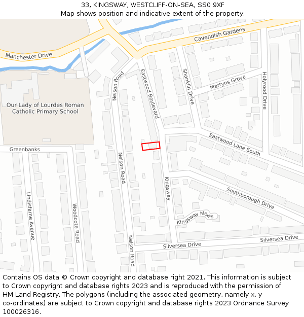 33, KINGSWAY, WESTCLIFF-ON-SEA, SS0 9XF: Location map and indicative extent of plot