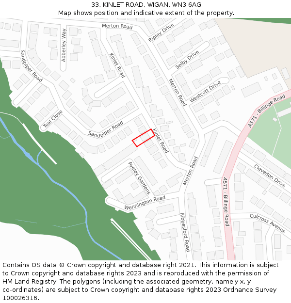 33, KINLET ROAD, WIGAN, WN3 6AG: Location map and indicative extent of plot