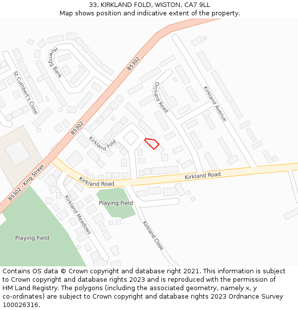 33, KIRKLAND FOLD, WIGTON, CA7 9LL: Location map and indicative extent of plot