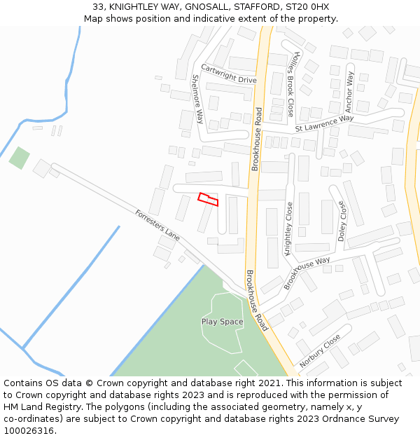 33, KNIGHTLEY WAY, GNOSALL, STAFFORD, ST20 0HX: Location map and indicative extent of plot