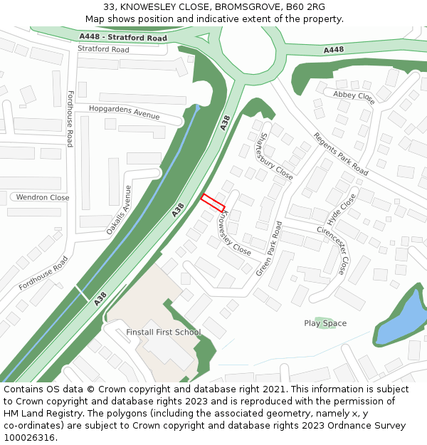 33, KNOWESLEY CLOSE, BROMSGROVE, B60 2RG: Location map and indicative extent of plot