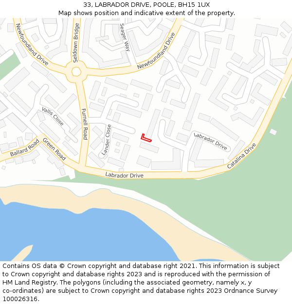 33, LABRADOR DRIVE, POOLE, BH15 1UX: Location map and indicative extent of plot