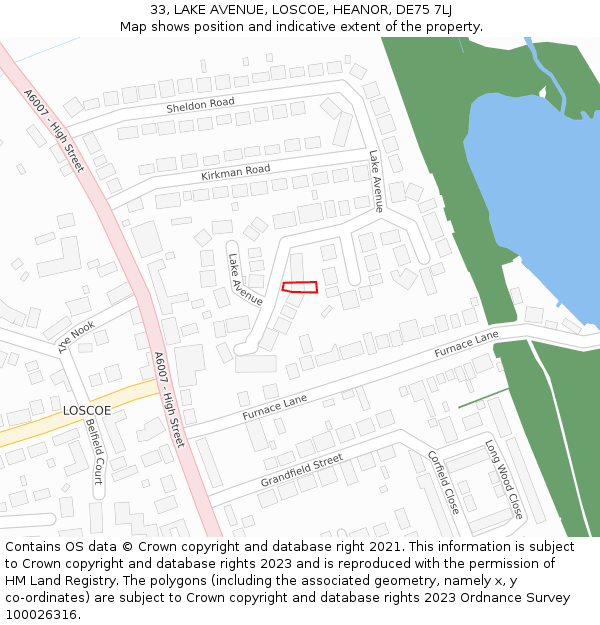 33, LAKE AVENUE, LOSCOE, HEANOR, DE75 7LJ: Location map and indicative extent of plot