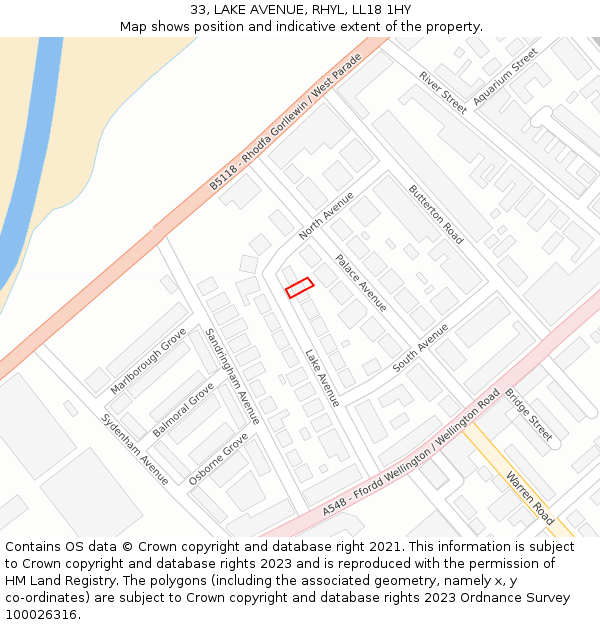 33, LAKE AVENUE, RHYL, LL18 1HY: Location map and indicative extent of plot