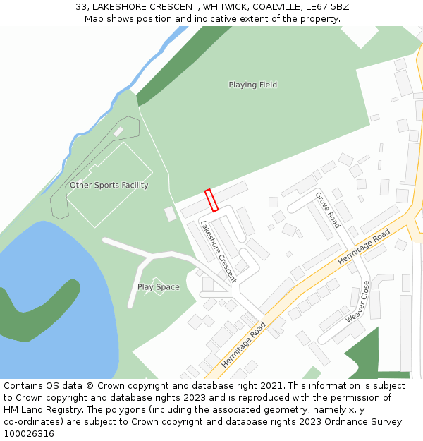 33, LAKESHORE CRESCENT, WHITWICK, COALVILLE, LE67 5BZ: Location map and indicative extent of plot