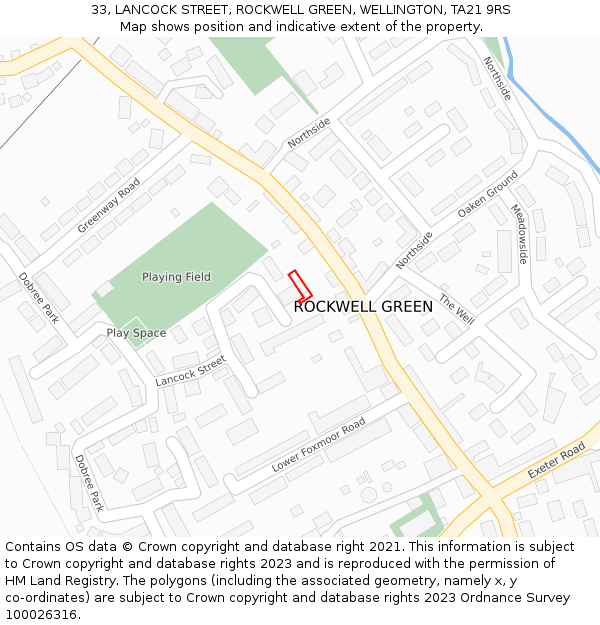 33, LANCOCK STREET, ROCKWELL GREEN, WELLINGTON, TA21 9RS: Location map and indicative extent of plot