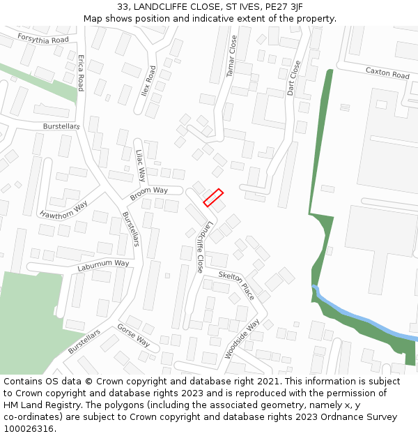 33, LANDCLIFFE CLOSE, ST IVES, PE27 3JF: Location map and indicative extent of plot