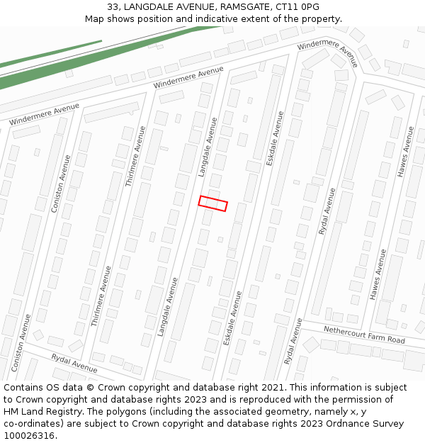 33, LANGDALE AVENUE, RAMSGATE, CT11 0PG: Location map and indicative extent of plot