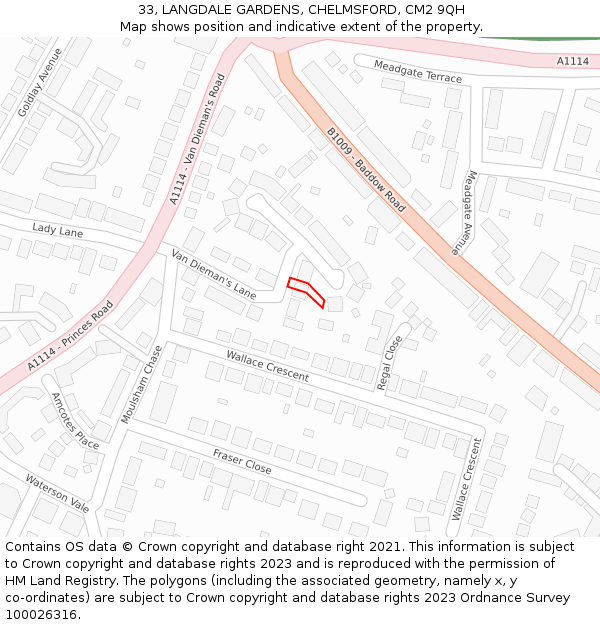 33, LANGDALE GARDENS, CHELMSFORD, CM2 9QH: Location map and indicative extent of plot